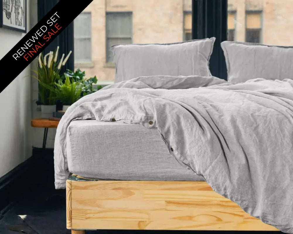European Linen Fitted Sheet | Renewed - Grå (chambray grey) / Full - Fitted Sheet
