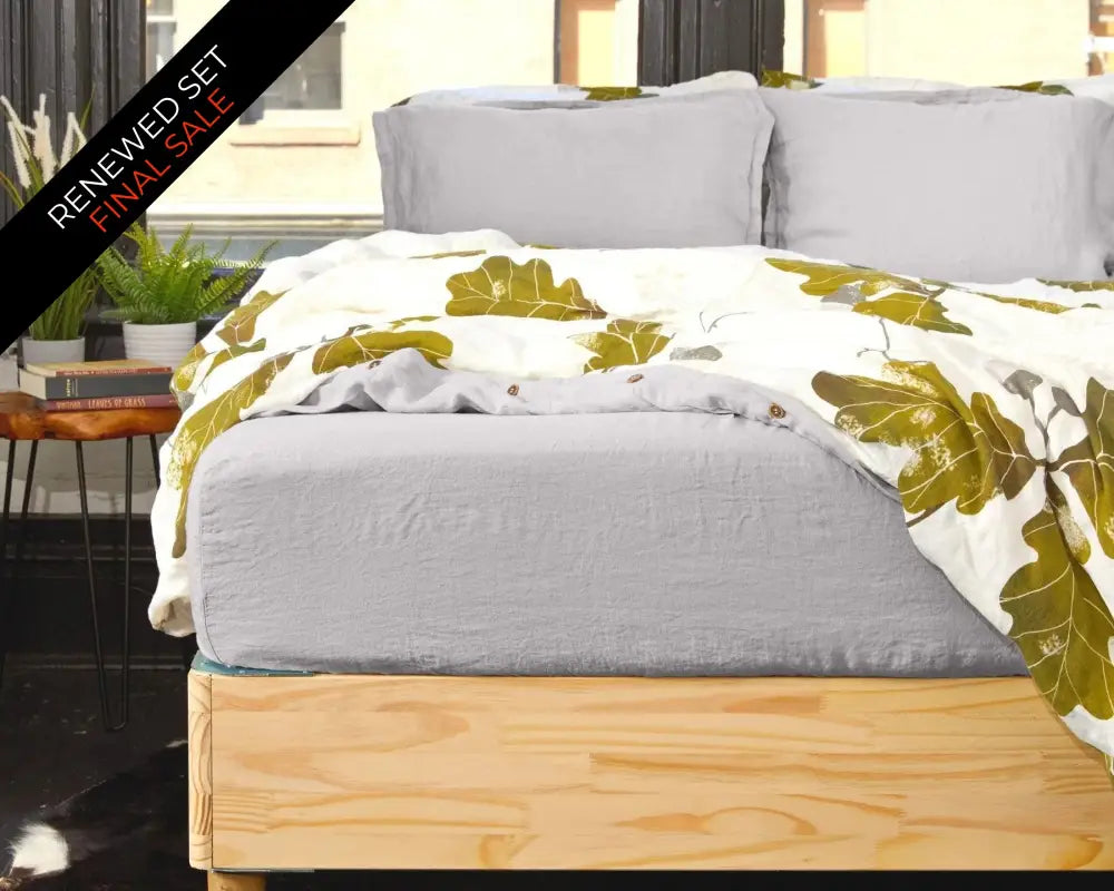 European Linen Fitted Sheet | Renewed - Lysegrå (light grey) / Full - Fitted Sheet