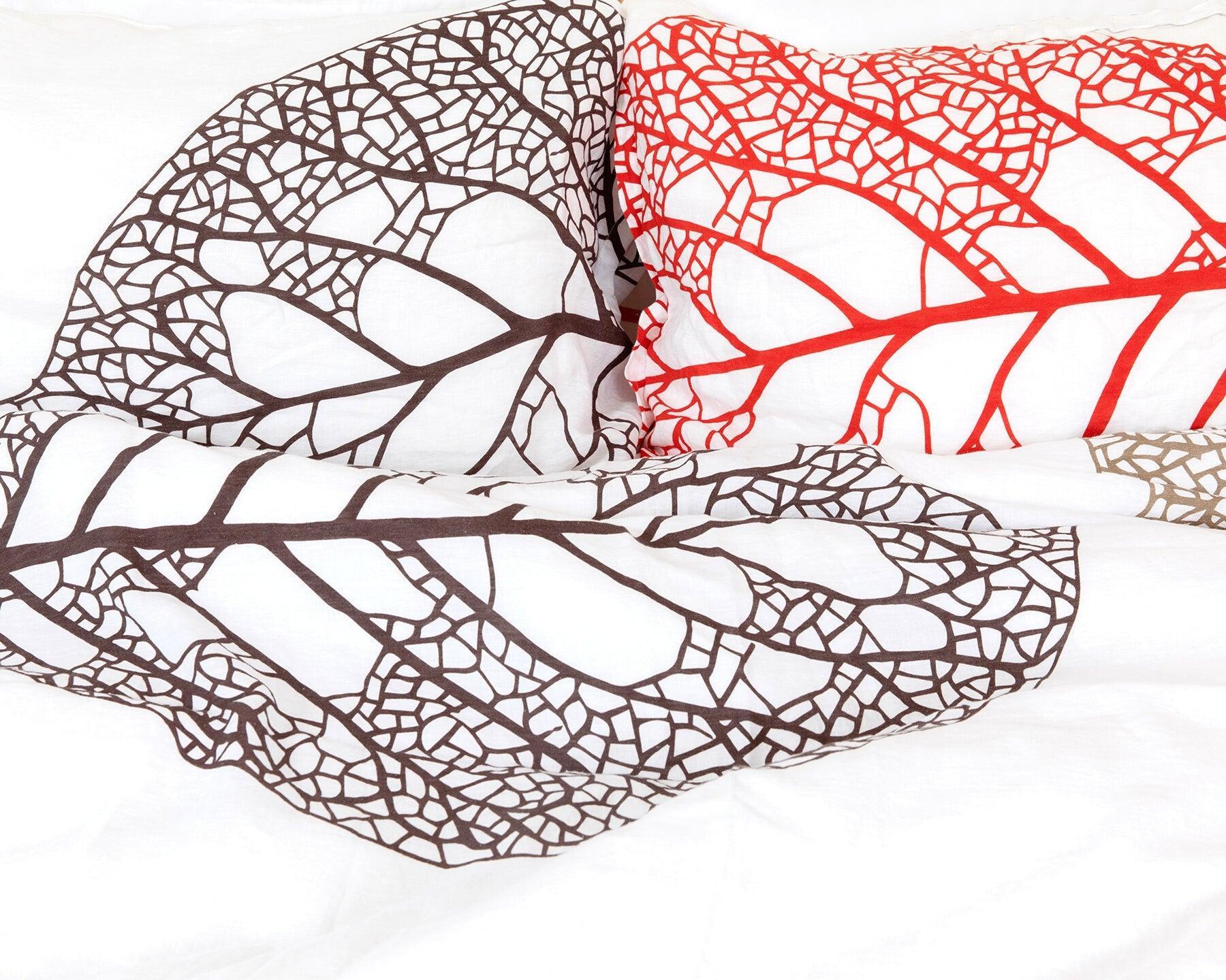 Organic European linen duvet cover set in modern Scandinavian design with leaves in fall colors - Twin / Standard, Full/Queen / Standard, King/Cal-King / Standard, King/Cal-King / King