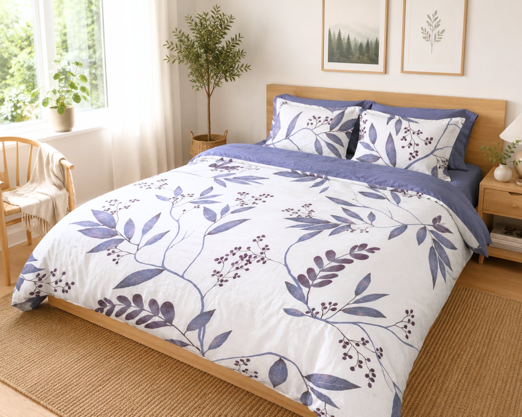 European Linen Duvet Cover Set | Blålig Print