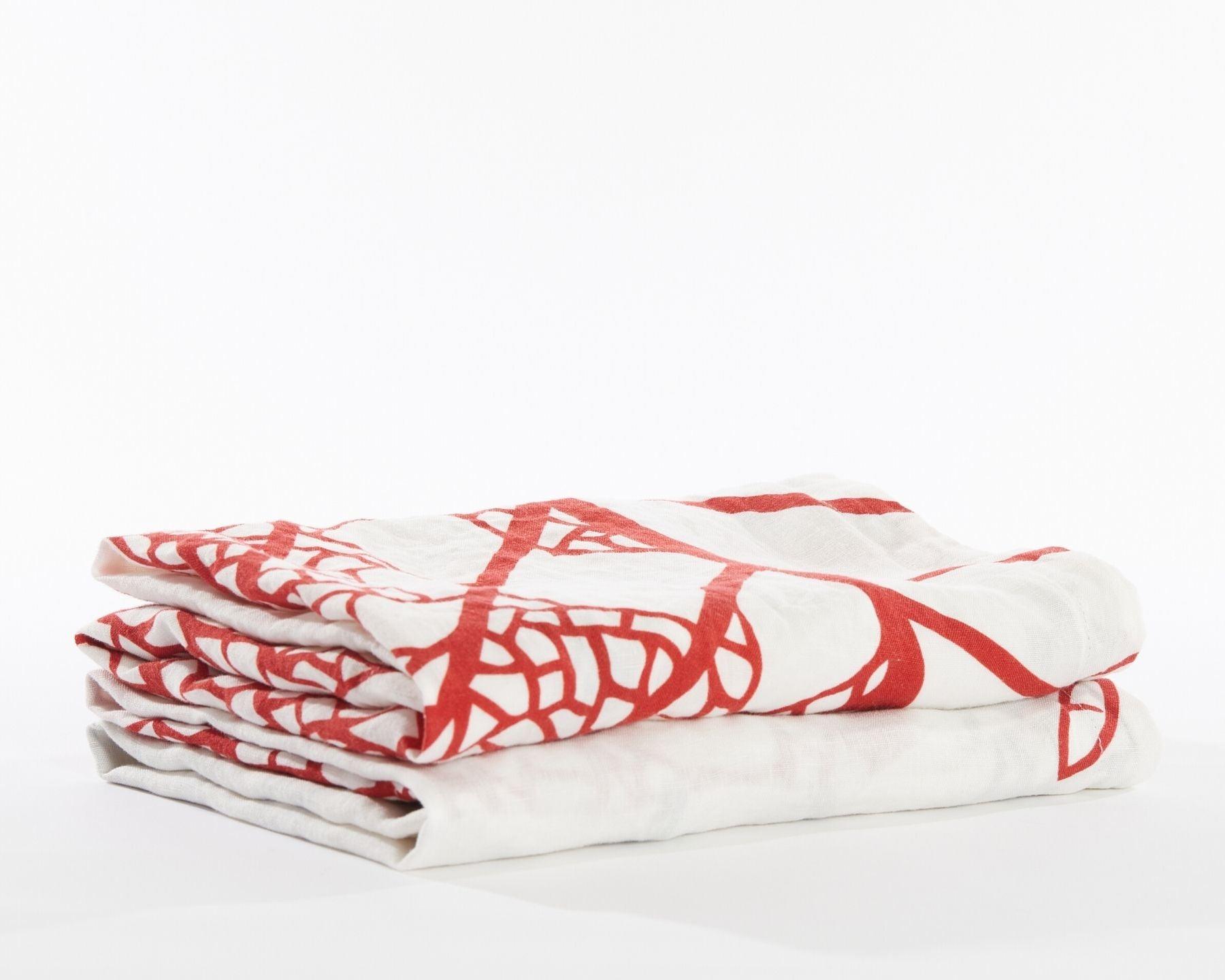 White organic European linen pillowcases with modern leaves design - Standard/King