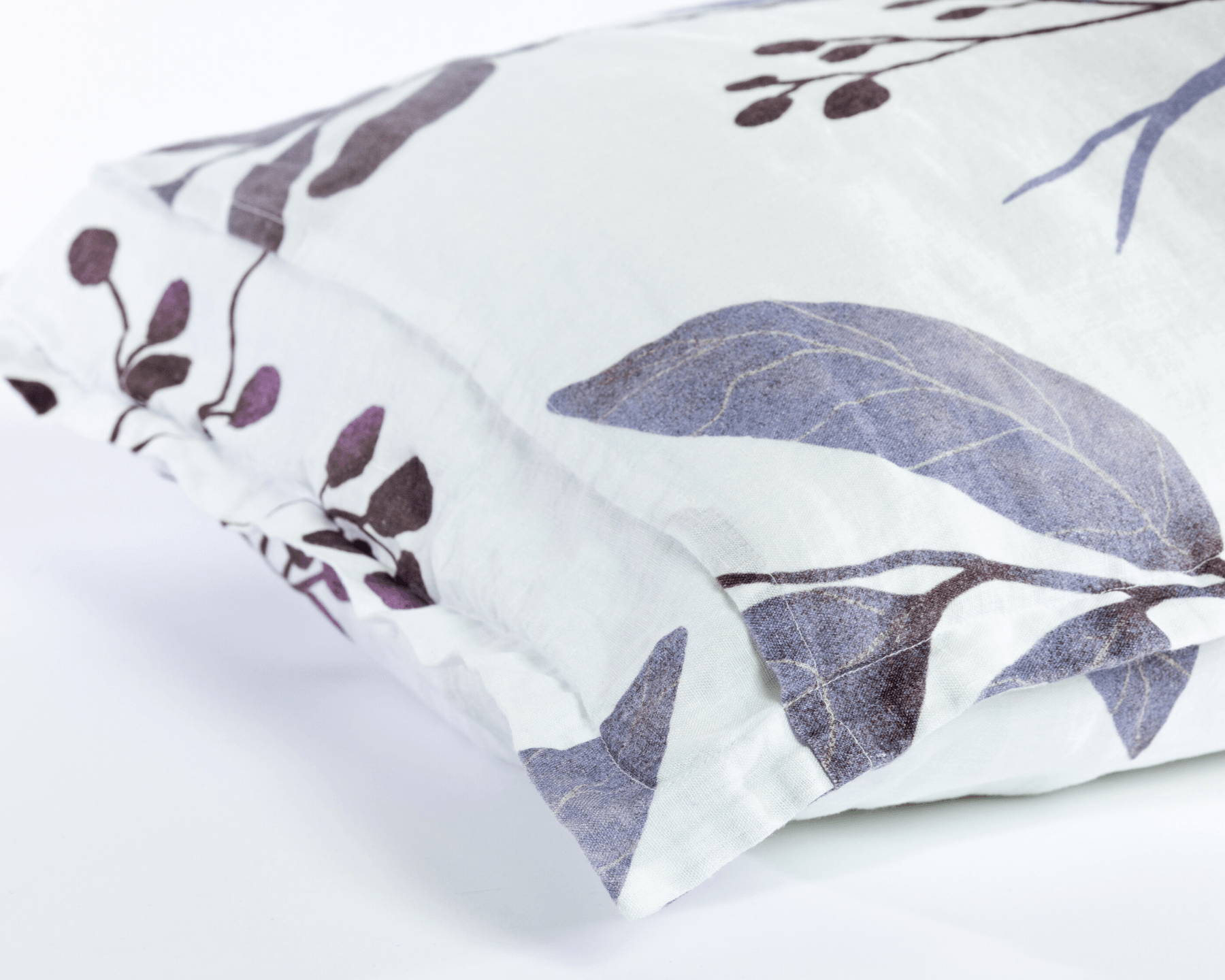 Organic European linen pillowcases with blue leaves design - Standard/King